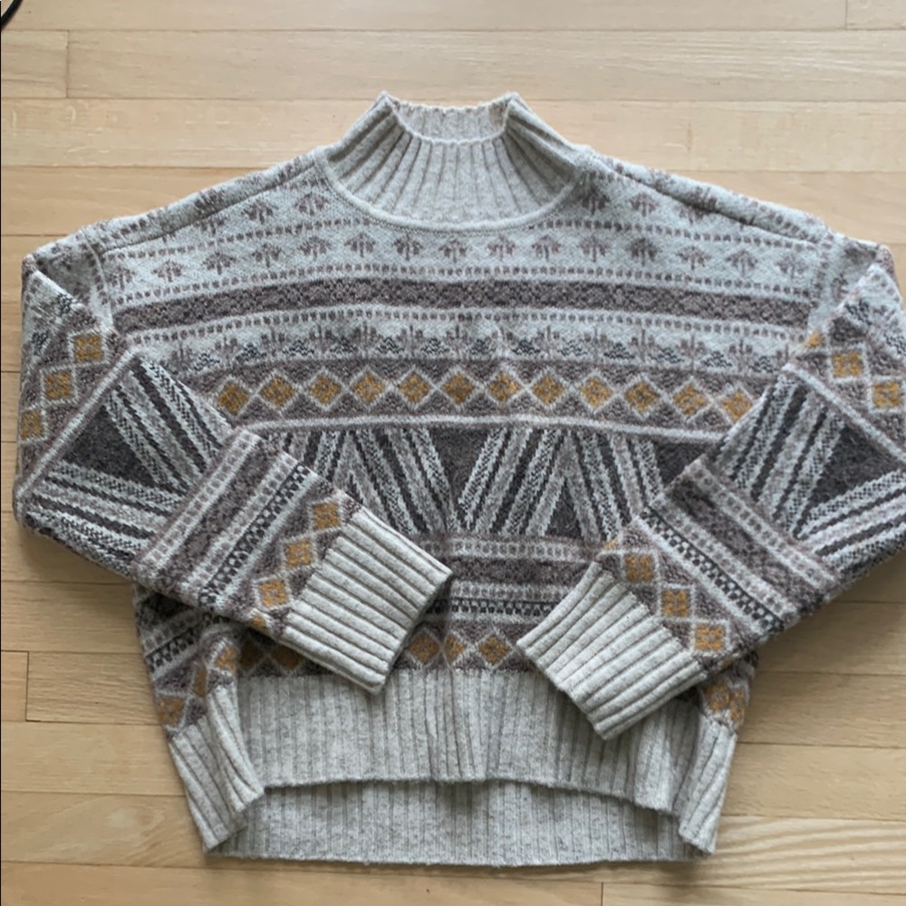 Marled Cream and Brown Cardigan with Nordic Pattern